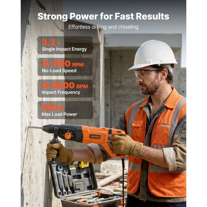 Heavy Duty Electric Corded 1-1/8 SDS-Plus Rotary Hammer Drill with