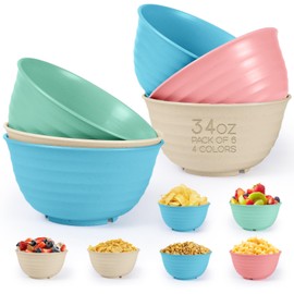 KUCHEEZE Kitchen Bowls 6PCS - 34 Ounces Unbreakable, Lightweight Large Cereal Bowls - Dishwasher, Microwave safe Bowls for kitchen - Use as Noodles, Pasta, Salads, Soup Bowls.