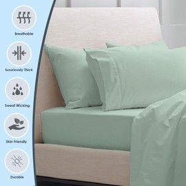 Pizuna Pure 100% Luxury Cotton Queen Size Pillow Case Sea Foam, 1000 Thread Count 100% Long Staple Cotton Sateen Pillowcase, Pillow Covers with Stylish 4" Hem (Combed Cotton Pillowcase)