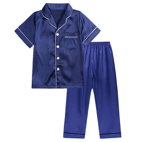 JiaYouLC Kids Pyjamas Girls Boys Short Sleeve Satin Pyjamas Button-Down