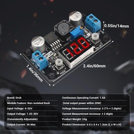 DROK LED Display LM2596 Buck Converter - DC 4-32V to 1.25-30V 3A Step Down Converter Adjustable Voltage Regulator Power Supply, Pack of 2