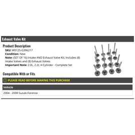 Exhaust and Intake Valve Kit - Set of 16 - Compatible with 2004-2008 Suzuki Forenza 2.0L 2.2L 4-Cylinder