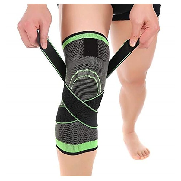 Knee Support Sports Elastic Nylon Knee Support with Strap Compression for Joint Pain Women Men Adjustable Knee Sleeves to Relieve Knee Pain (Green, XXL)