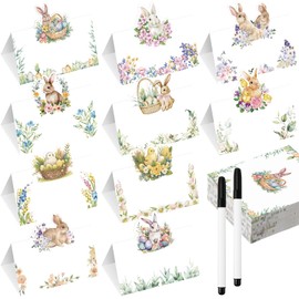 Tenceur 100 Easter Table Place Cards Blank Table Name Cards Holders with 2 Pens Tented Rustic Folded Dinner Name Tags for Brunch Birthday Holiday Party, 10 Styles