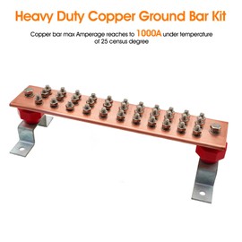 Copper Grounding Bar Kit - 16"*3.15" Copper Bus Bar with 33 Terminal Positions and UL Material BusBar Insulator