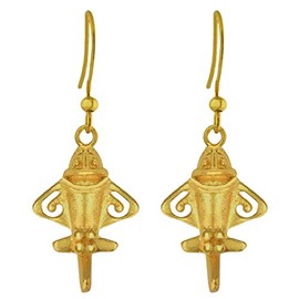 Across The Puddle, Ancient Golden Jet Collection |Golden Jet-3 Dangle Earrings (XS) | Pre-Columbian Quimbaya Airplane Jet-3|Ancient Aircraft-3 Earrings