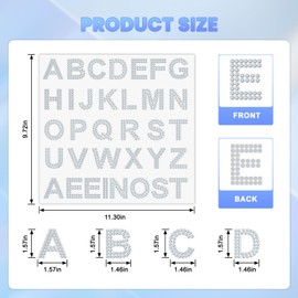 MOSA BEAR 136 PCS Rhinestone Letter Sticker, 4 Sheets Large Glitter Bling Alphabet Letter Sticker and Crystal Gemstone Border Sticker, Self-Adhesive Stickers for Art Craft (Silver)