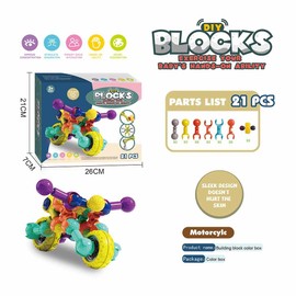 Building Block Color Box, 21 Pieces, Freely Assembled Blocks, Multicolor Plastic Motorcycle (10.2 x 2.8 x 8.3 in)