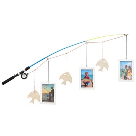 PHOENANCEE Fishing Pole Picture Frames,Fisherman Photo Frame 4.72"x6.69",Hanging Photo Display Wall Decor for Father's Day,Birthday,Christmas,Nursery,Kids Boys Room,Bathroom,Lake Cabin House,(White)
