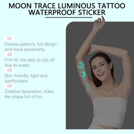 Luminous Tattoo Stickers for Women - Pack of 2 Waterproof Blue Glow in the Dark Tattoos for Arms, Neck & Decoration - Perfect for Parties, Night Events