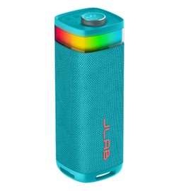 JLab JBuds Party Portable Bluetooth Speaker, 2 Full-Range Drivers + 2 Passive Woofers, IP56 Waterproof, 12 Hours Playtime, Connect Multiple Speakers, Custom Sound + RGB Lighting via App, Cyan