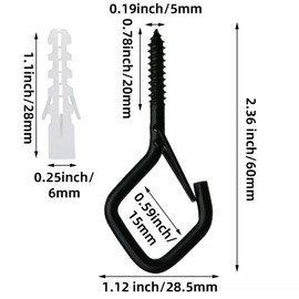 Mostantu 25 Pack Q-Hanger Hooks with Safety Buckle, 25Pcs Windproof Diamond-Shaped Screw Hooks and 25Pcs Plastic Anchor and Wing Nut Driver for Hanging Christmas String Lights, Plants (Black)