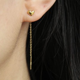 Allereya Vintage Heart Threader Earrings Heart Ear Threader Earrings Long Chain Earrings Gold Bar Earrings Jewellery for Women and Girls (Gold)