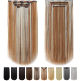 HJPJHTM Hair Extensions 22" Straight Hair Extension Thick Long Soft 4PCS Set Clip in on Hair Extensions for Women Girls Full Head Light Golden Brown & Bleach Blonde