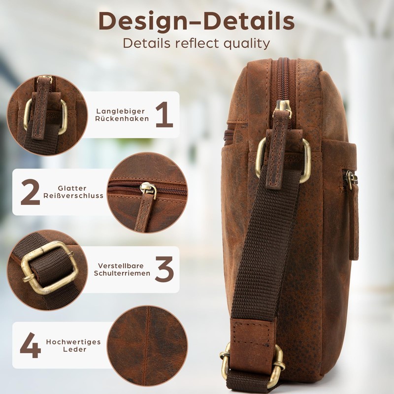 LEABAGS Men's Leather Small Shoulder Bag, Messenger Bag with Shoulder