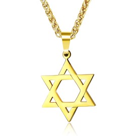 JeryWe Star of David Pendant Necklace for Men Women Stainless Steel Jewish Jewelry Hexagram Necklace 20" Gold