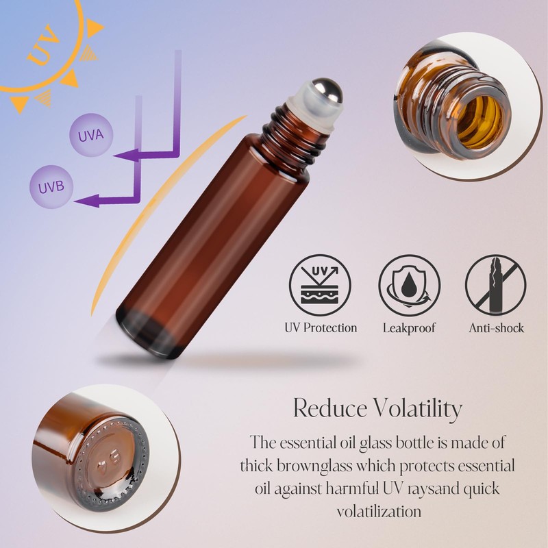 ZEJIA 10ml Roller Bottles for Essential Oils, 24 Pack Glass