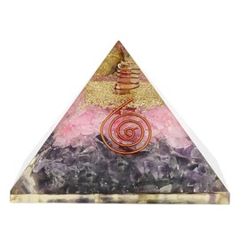Color Decor Amethyst & Rose Quartz Orgone Pyramid- Stone of Spirituality, Sobriety with Clear Crystal Copper EMF Coil Large Chakra Pyramid Reiki Charged Orgonite Pyramids