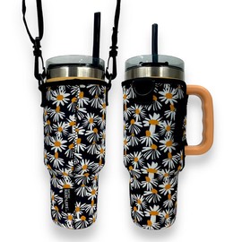 Lit Handlers 40oz Handled Tumbler Sleeve With Carrying Straps - Pattern: Daisy