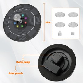 Kasanni Solar Fountain for Outdoors, 3 W Solar Fountain, Outdoor Solar Fountain for Pond, Floating Solar Fountain for Outdoor Use with Light with 6 Nozzles, Suitable for Gardens, Bird Baths, Ponds