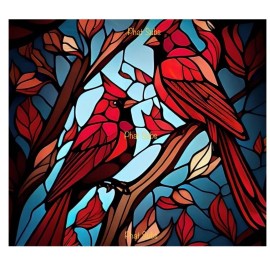 Unbranded 20oz Sublimation Tumbler Wrap Stained Glass Cardinals Ready To Press Transfer