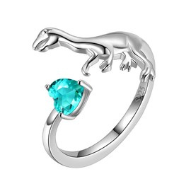 Aurora Tears Dinosaur Cute velociraptor Adjustable Rings 925 Sterling Silver velociraptor Pendant Animal Lover Open Ring for Girls Boys Women Girlfriend Daughter Birthday Gifts DR0134B