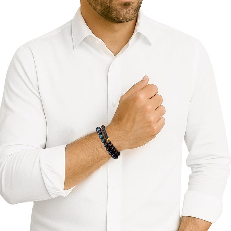 Green Beaded Bracelets for Men Boys: 6mm/8mm Green Malachite Black