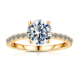 1.5CT Moissanite Rings for Women, D Color VVS1 Clarity Lab Created Moissanite Diamond Wedding Rings 18K Gold Plated Sterling Silver Four Prongs Moissanite Engagement Ring for Women Promise Ring(10.5#)