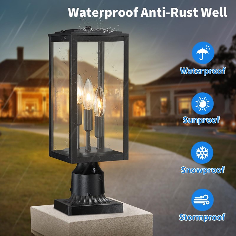 MYHXQ 16.6'' Dusk to Dawn Post Light Outdoor, Large 3-Light