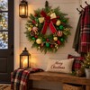 22 Inch Lighted Christmas Wreath with Timer, Red Bow and