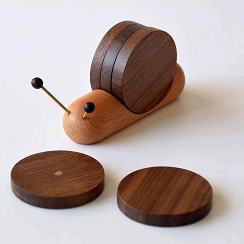 Wood Mug Coaster Heat Insulation Cute Snail Shape 5pcs Wooden