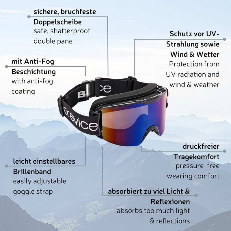 Black Crevice Adult's Ski Goggles, Unisex, Skibrille, black/orange, One Size