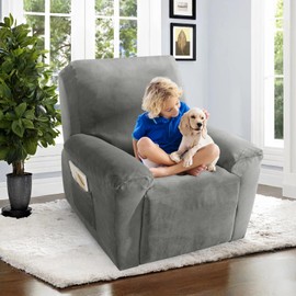 ZNSAYOTX 2025 Velvet Oversized Recliner Cover 3-Piece, Luxury Plush Recliner Chair Covers with Elastic Band & Ties Stay in Place, Stretch Reclining Slipcover for Lazy Boy Soft Washable (Grey)