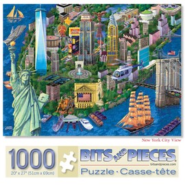 Bits and Pieces – 1000 Piece Jigsaw Puzzle for Adults – New York City View - Statue of Liberty Skyline Jigsaw Puzzle by Artist Joseph Burgess, Completed Puzzle Size: 20" x 27"