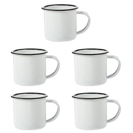 BESTonZON Set of Enamel Cups, Set of 5 Reusable Retro Enamel Cups, Espresso Cups, Pudding Cups, Coffee Cups, Coffee Cups, Drinking Cups for Coffee/Tea/Cold Drinks Retro (White)