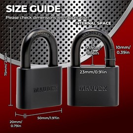 Maudex® PBK50 Weather-Resistant Padlock - Reliable Protection with 5 Keys, Protective Coating, Durable Steel for Storage Units, Gates & Property