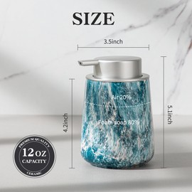 Enra Ceramic Hand Soap Dispenser,12 oz Blue Lotion Dispenser Bathroom Liquid Refillable Dish Soap Dispenser for Bathroom Kitchen with Easy-to-Press Silver Pump (Blue Liquid Type)