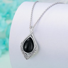 enjoylifecreative Celtic Knot Necklace 925 Sterling Silver Black Onyx Teardrop Necklace Irish Celtic Pendant Jewellery Gifts for Women Girls