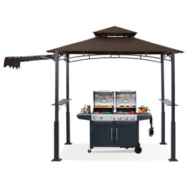 ABCCANOPY Grill Gazebo with Extra Awning - 5'x11' Outdoor Grill Canopy BBQ Gazebo Barbecue Canopy with LED Lights for Backyard, Lawn and Patio (Brown)