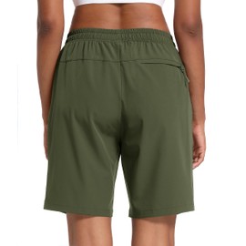 MAGCOMSEN Womens Athletic Shorts Quick Dry Lightweight Hiking Shorts 8 Inch Golf Running Outdoor Shorts Army Green 2XL