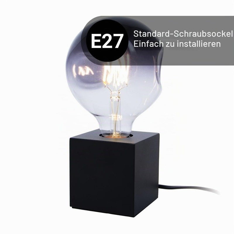 Cube table lamp in black metal, E27 base compatible, IP20,