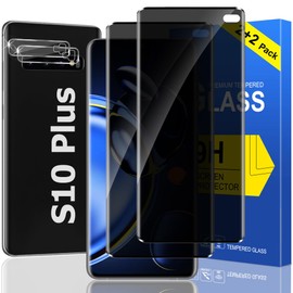 SURFCUZ [2+2 Packs] For Galaxy S10 Plus Privacy Screen Protector and Camera Lens Protector, Scratch Resistant, No Bubble, Easy Installation, 9H Hardness, Don't Support Fingerprint Unlock (6.4 Inch)