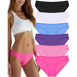 ANZERMIX Women's Breathable Cotton Bikini Panties Pack of 6 (Basics, Large/7)