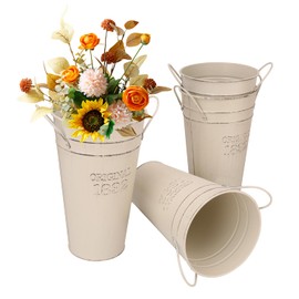 Biugaaufai 4-Pack 12 Inch Vintage Rustic Galvanized Metal French Bucket Vases for Centerpiece and Home Decor, Weddings