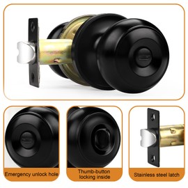 Probrico Privacy Door Knobs Matte Black Finish, 20 Pack Interior Door Knob Set with Lock Keyless Round Ball Handles for Bed Bathroom, Stainless Steel Universal Lever