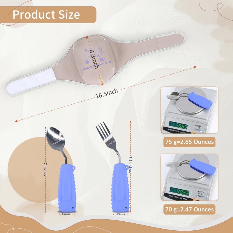 Ehucon Adaptive Cutlery with Universal Elastic Utensil Holder Cuff Set,Eating