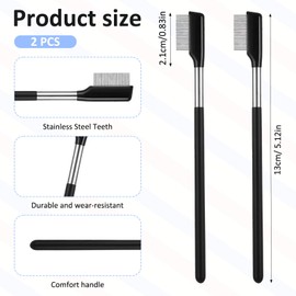 2PCS Metal Eyelash Comb, Eyelash Separator Tool Metal Eye lash Brush for Lash & Brow Eye Lash Grooming Comb with Stainless Steel Eyes Makeup Tool for Women