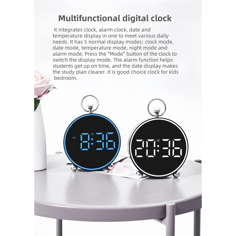 YHFITN LED Digital Alarm Clock with Date, Temperature, Snooze Function,