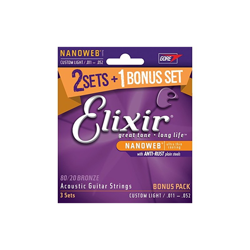 Elixir Strings 16538 80/20 Bronze Acoustic Guitar Strings with Nanoweb