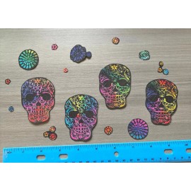 Rainbow Skulls With Flowers Iron on Fabric Appliques Pre-Cut